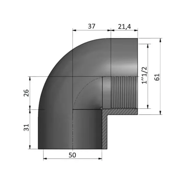 EFFAST колено ПВХ 90° переходное, с внутр. резьба d50x1 1/2