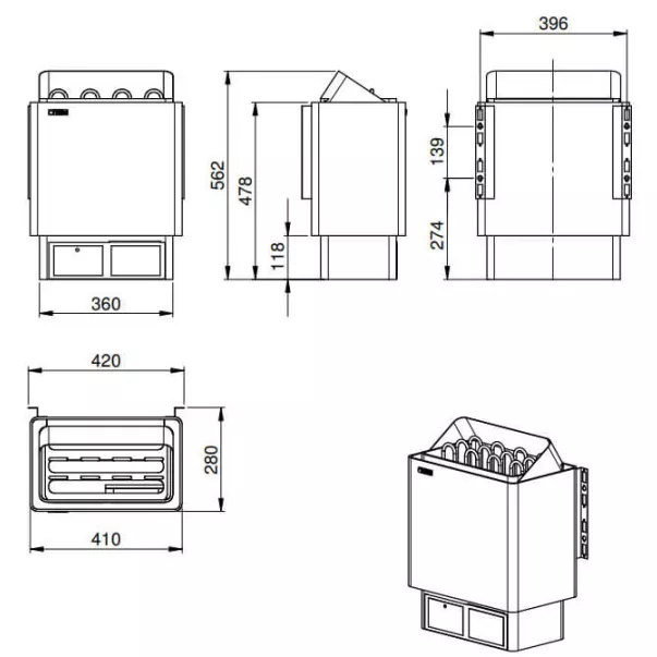 FinTec Elektro-Saunaofen Irmina 9 кВт електрокам'янка з порошковим фарбуванням - Фото №3