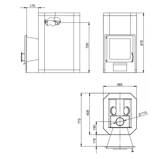 FinTec Finn MH 15.9 кВт дровяная каменка с выносной топкой - Фото №4