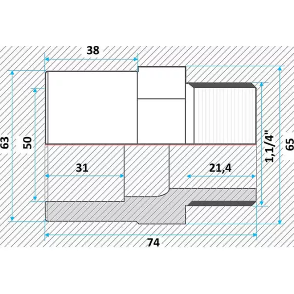 Effast муфта ПВХ перехідна з нар. різьбленням 50x63x1-1 / 4 