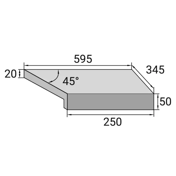 Aquaviva Ardesia Loft угловой элемент бортовой плитки Г-образный 595x345x50(20) правый 45° - Фото №2