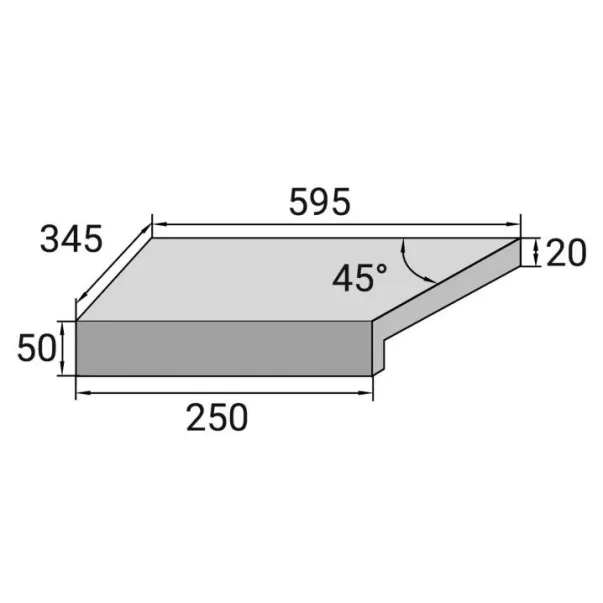 Aquaviva Ardesia Loft угловой элемент бортовой плитки Г-образный 595x345x50(20) левый 45° - Фото №2