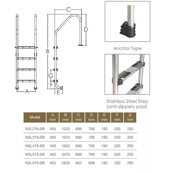 Emaux Standard NSL315-SR сходи для басейну 3 сходинки - Фото №2