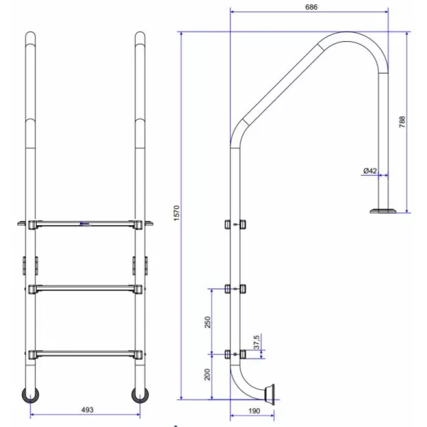 Emaux Standard NSL315-SR сходи для басейну 3 сходинки - Фото №8