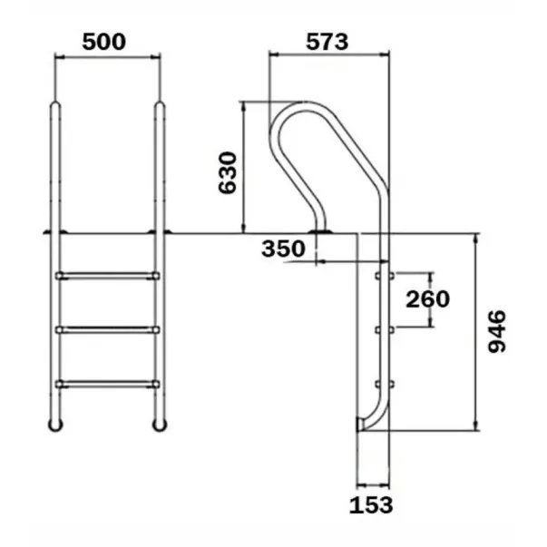 Flexinox Parallel (Mixta) AISI-316 сходи для басейну 3 сходинки для вузького борту - Фото №2