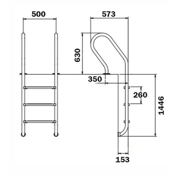 Flexinox Parallel (Mixta) AISI-316 сходи для басейну 5 сходинок для вузького борту - Фото №2