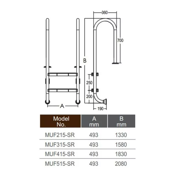 Emaux Muro MUF515-SR сходи для басейну 5 сходинок - Фото №3