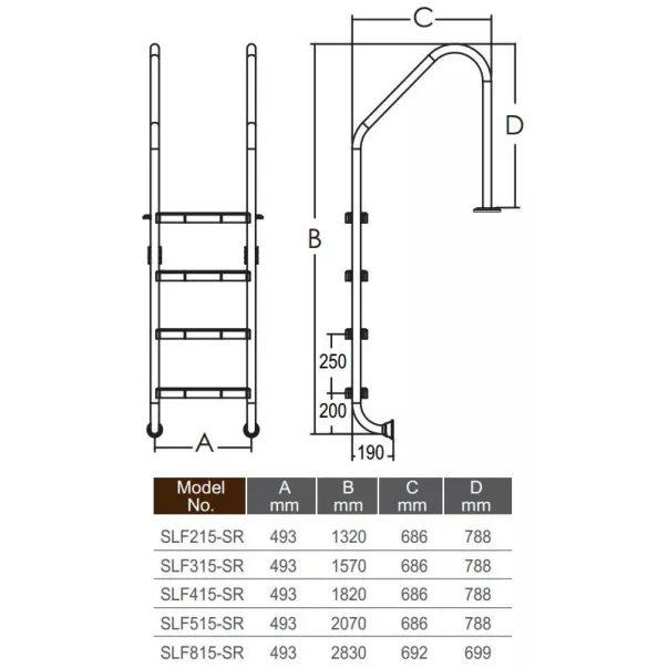 Emaux Standard SLF315-SR-S лестница для бассейна (3 ступ.) без против. накладок - Фото №2