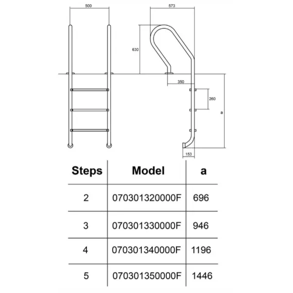 Hayward Mixta AISI 304 лестница для бассейна 4 ступени для узкого борта - Фото №2