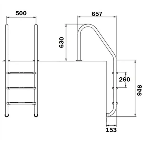 Flexinox Standard AISI-316 лестница для бассейна 4 ступени для широкого борта - Фото №2