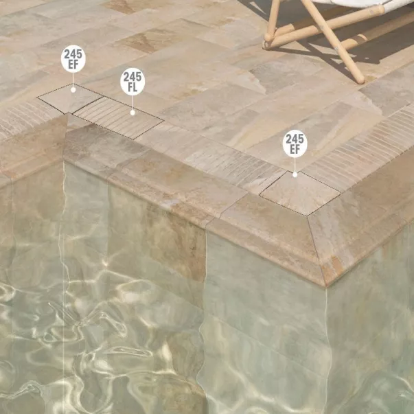Rosa Gres Tresor Bali Flex 245 EF кут керамогранітних переливних грат для басейну 245 FL, 26,6 x 26,6 x 2,2 см - Фото №6