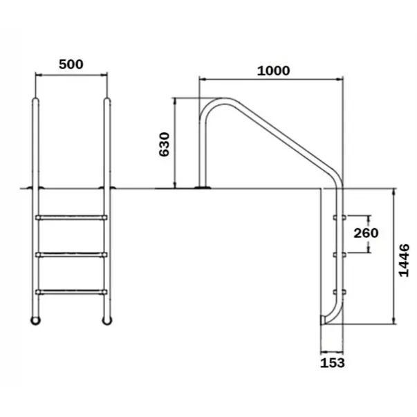 Flexinox Overflow сходи для басейну 5 сходинок для широкого борту, AISI-316 - Фото №2