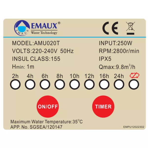 Emaux FSU-8TP D300, 8 м3/г, 0,25 кВт фільтраційна установка із вбудованим таймером - Фото №6