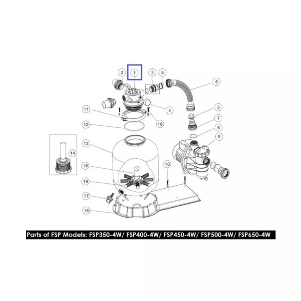 Emaux MPV16 чотирьохпозиційний кран для фільтрів серії FSU і FSP390 - Фото №2