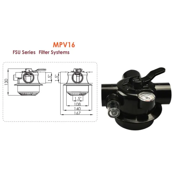 Emaux MPV16 четырехпозиционный кран для фильтров серии FSU  - Фото №2