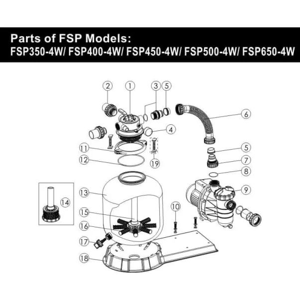 Emaux FSP350-SS020 D350, 4,32 м3/г, 0,28 кВт фільтраційна установка - Фото №5