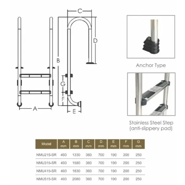 Emaux Muro NMU315-SR сходи для басейну 3 сходинки - Фото №2