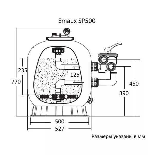 Emaux SP500 10,8 м3/час песчаный фильтр для бассейна корпус термопластик - Фото №2