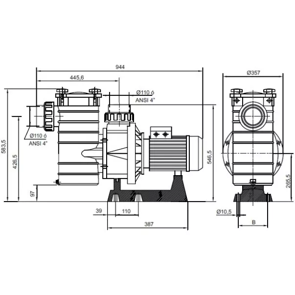 Hayward HCP421003E KAL1000T2 IE3, 104 м3/час, 10 кВт, 400 В насос для бассейна - Фото №2
