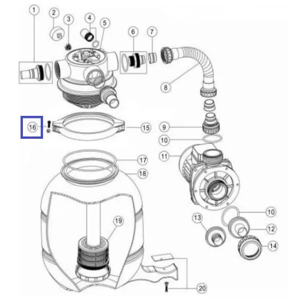 Винт с гайкой M6*50 хомута насоса без префильтра Emaux серии ST (89010119) - Фото №2
