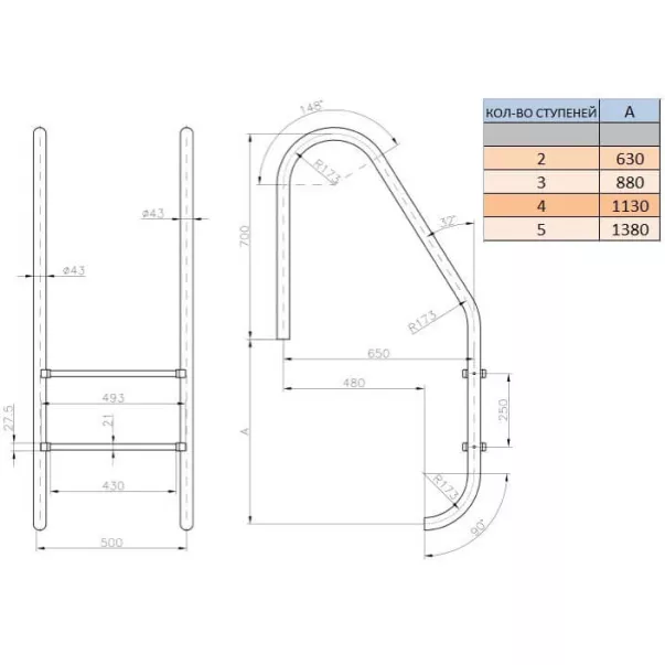 Kripsol Standard PI 3.D лестница для бассейна (3 ступ.) - Фото №4