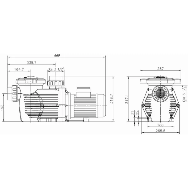 Kripsol KPR 250 T1 IE3 30 м3/год, 2,4 кВт, 400 В насос для басейну - Фото №2