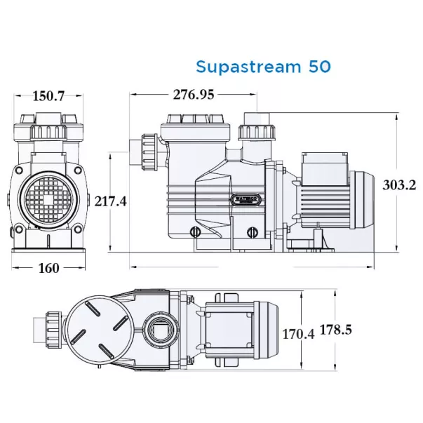 Waterco Supastream 050 - 14,4 м3/год, 0,57 кВт, 230 В насос для басейну - Фото №3