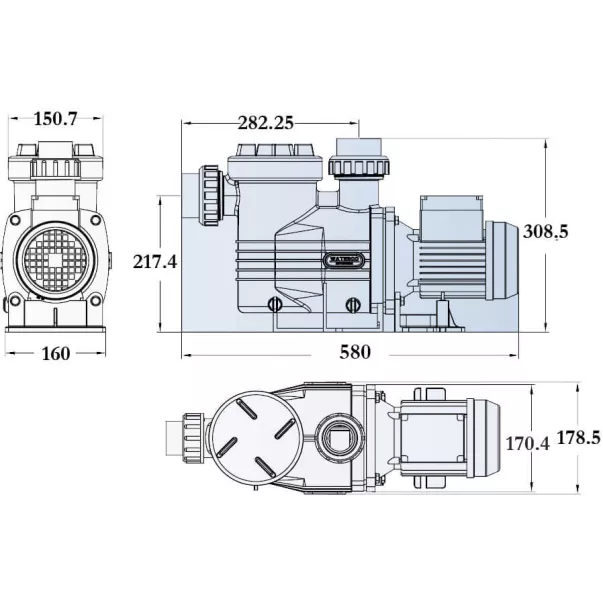 Waterco Supastream 150 - 24,9 м3/час, 1,09 кВт, 230 В насос для бассейна - Фото №3