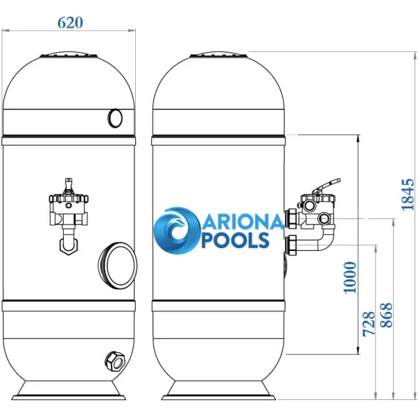 Ariona Pools Barent 620 мм, 12,3 м3 / ч пісочний фільтр для басейну - Фото №2