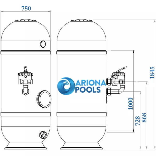 Ariona Pools Barent 750 мм, 17,9 м3 / ч пісочний фільтр для басейну - Фото №2