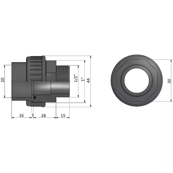 EFFAST муфта розбірна перехідна із зовнішнім різьбленням PVC-U d20x1/2