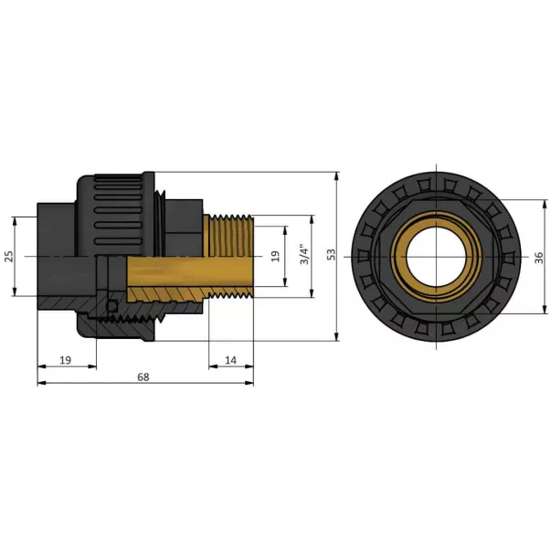 HР EFFAST RGRBND025C муфта розбірна перехідна з зовнішньою різьбою PVC-U d25x3 / 4 