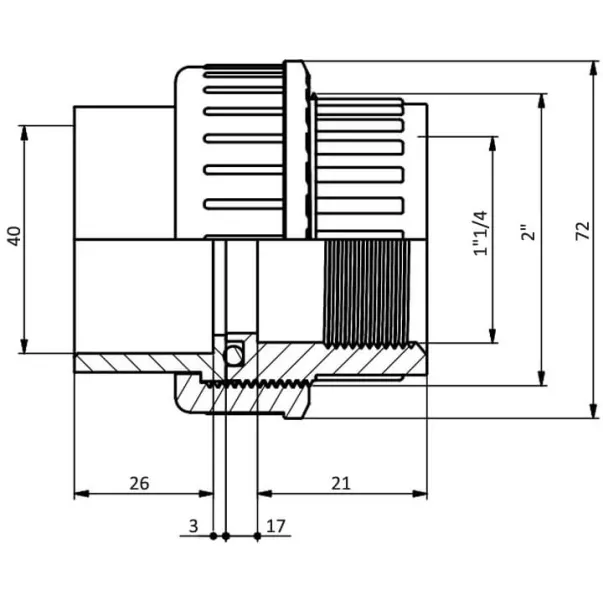 EFFAST муфта розбірна перехідна з внутрішнім різьбленням PVC-U d40x1-1/4