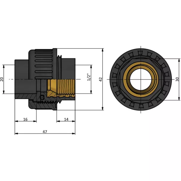 EFFAST муфта розбірна перехідна з внутрішнім різьбленням PVC-U d20x1/2