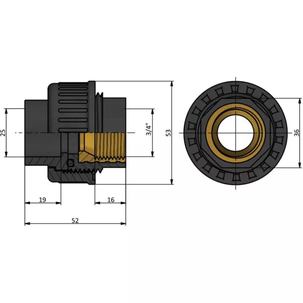 EFFAST муфта розбірна перехідна з внутрішнім різьбленням PVC-U d25x3/4