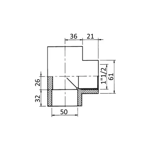 EFFAST RGRTIR050F трійник 90° різьбовим c металевим кільцем PVC-U d50х1-1 / 2 