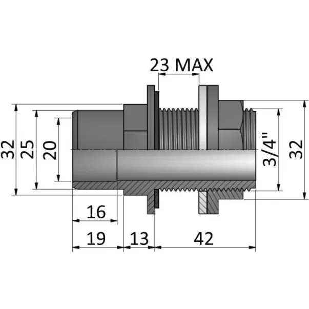 EFFAST RERAKE020C прохід клейовий з кільцем ущільнювача PVC-U d20х25х3 / 4 