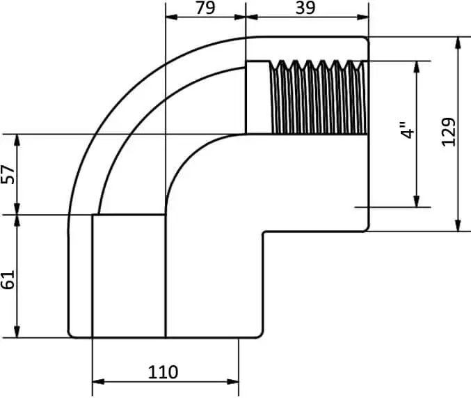 HР EFFAST RGRGOR110L колено 90° резбовое с металическим кольцом PVC-U d110х4