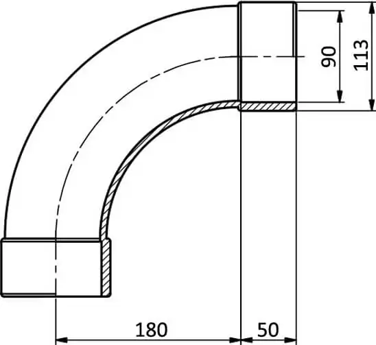 EFFAST RDRCUD0900 отвод 90° плавный PVC-U d90