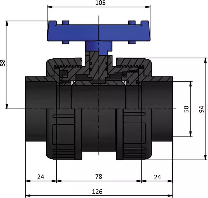 HР EFFAST BDRBVD0500 кран шаровый  PVC-U d50