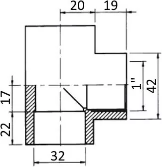 EFFAST RGRT RGRTIR032D трійник 90° різбовий з металевим кільцем PVC-U d32х1