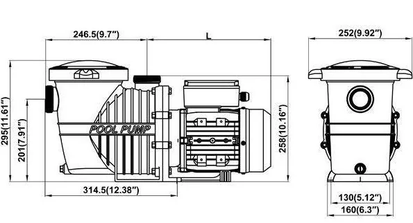Bridge BC2542 - 12 м³/час насос для бассейна. Габаритные размеры.