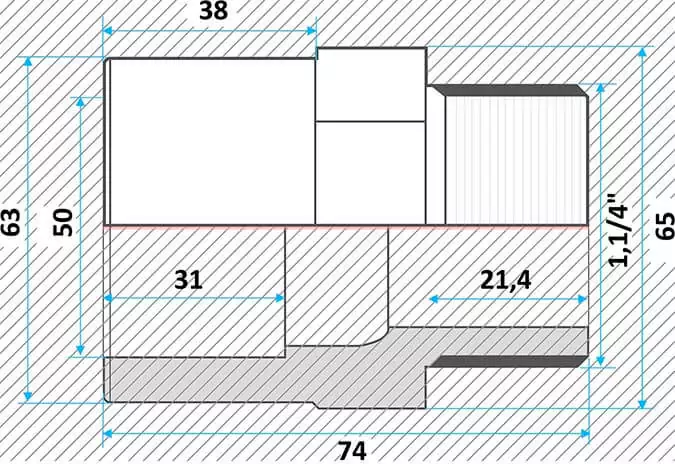 Effast муфта ПВХ переходная с нар. резьбой 50x63x1-1/4