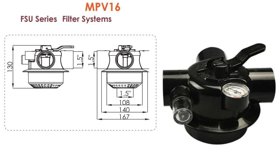 Emaux MPV16 чотирьохпозиційний кран для фільтрів серії FSU