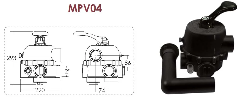 Emaux MPV04 шестипозиційний кран для фільтрів серії S та MFS