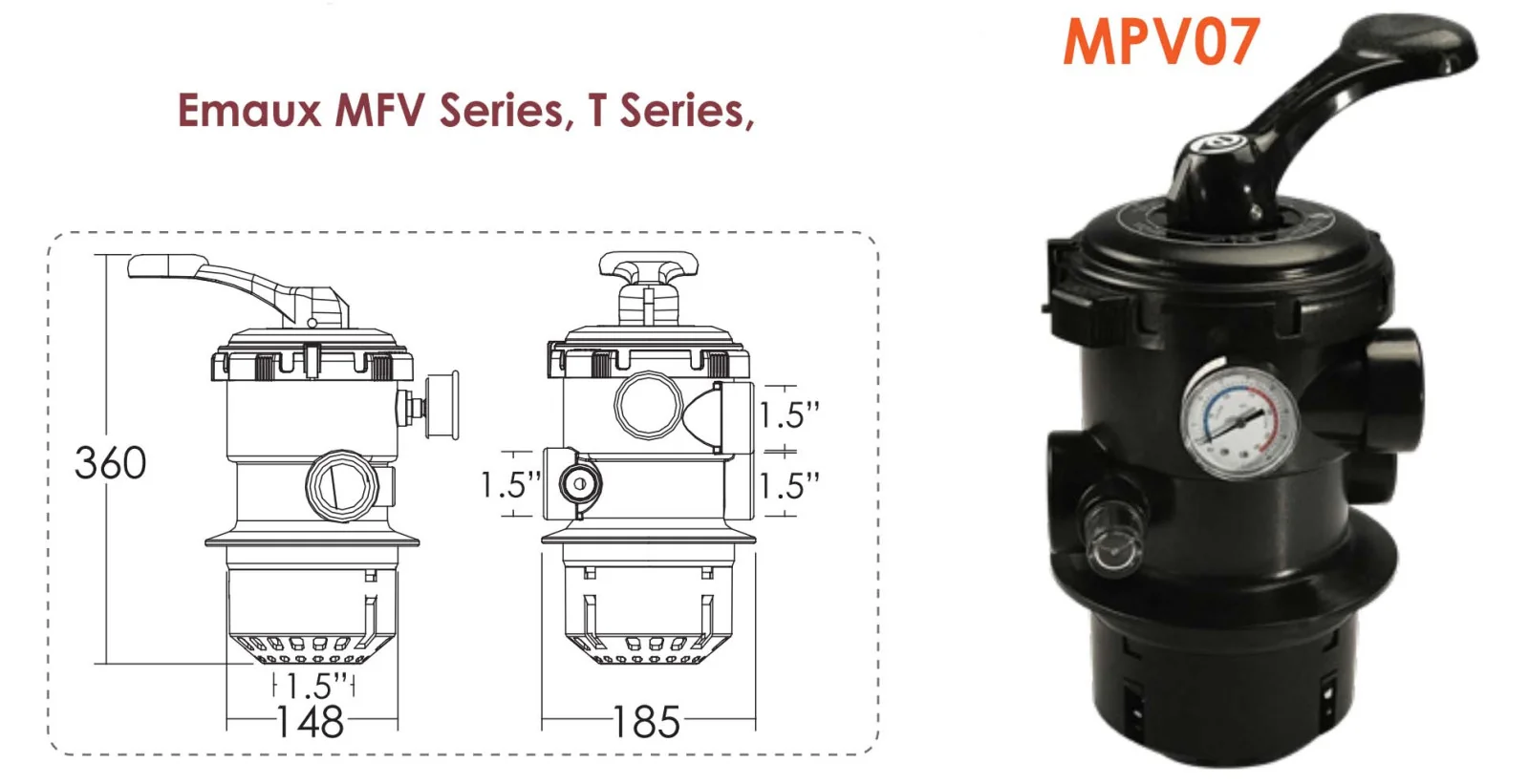 Emaux MPV07 шестипозиційний кран фільтрів 