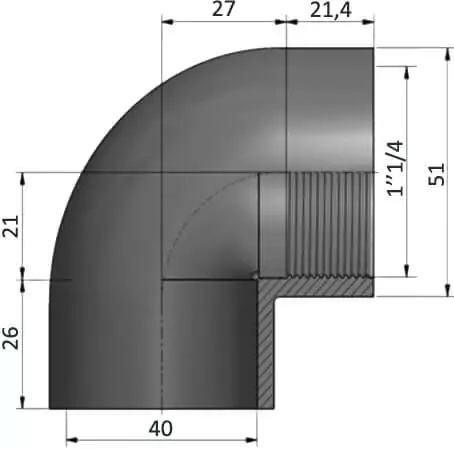 EFFAST колено ПВХ 90° переходное, с внутр. резьбой d40x1 1/4"