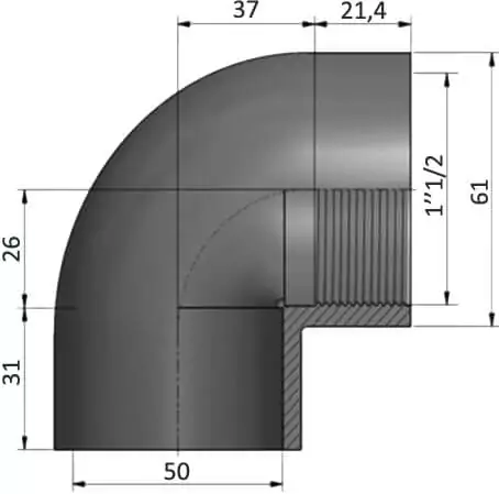 EFFAST колено ПВХ 90° переходное, с внутр. резьбой d50x1 1/2"