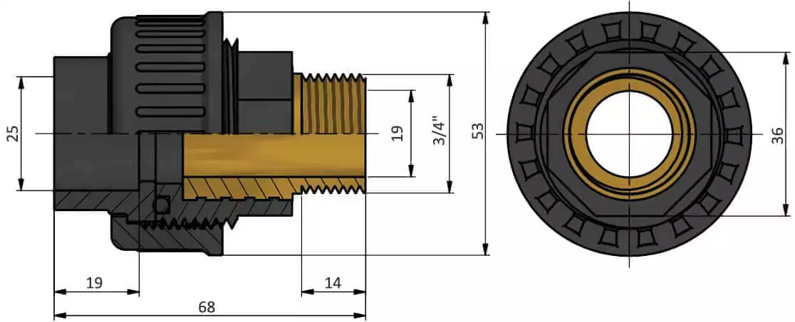 HР EFFAST RGRBND025C муфта разборная переходная с наружной резьбой PVC-U d25x3/4