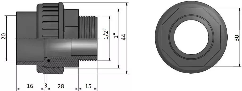  зовнішнім різьбленням PVC-U d20x1/2
